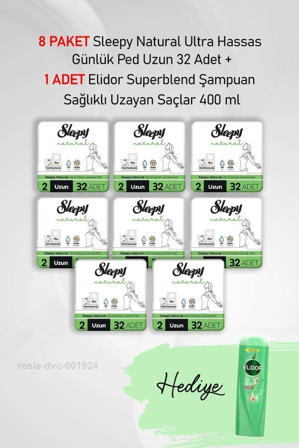 Sleepy Natural Ultra Hassas Günlük Ped Uzun 32 Adet X8 ve Elidor 400 ml - Image 1