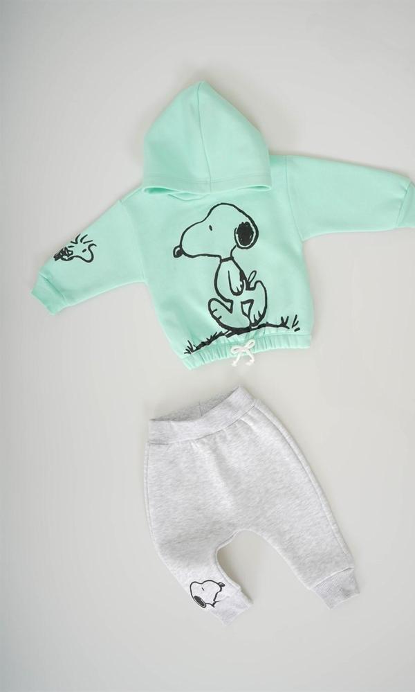 YENİ SEZON SNOOPY KAPŞONLU KIZ ÇOCUK 3İP EŞOFMAN TAKIMI - Image 1