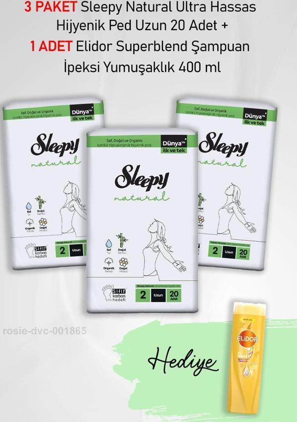 Sleepy Natural Ultra Hassas Hijyenik Ped Uzun 20 Adet X3 ve Elidor 400 ml - Image 1