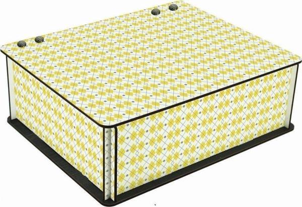 WuW Sarı Desenli 6 Bölmeli Ahşap Çay Kahve Saklama Kutusu - Image 1