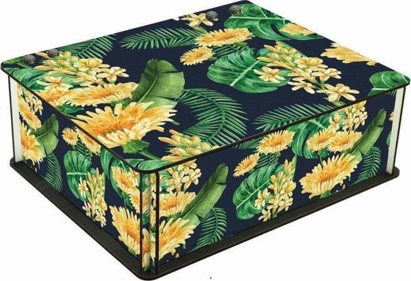 WuW Çiçek Yaprak Desenli 6 Bölmeli Ahşap Çay Kahve Saklama Kutusu - Image 1