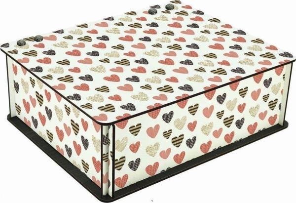 WuW Sevgililer Günü Özel Kalp Desenli 6 Bölmeli Ahşap Çay Kahve Saklama Kutusu - Image 1
