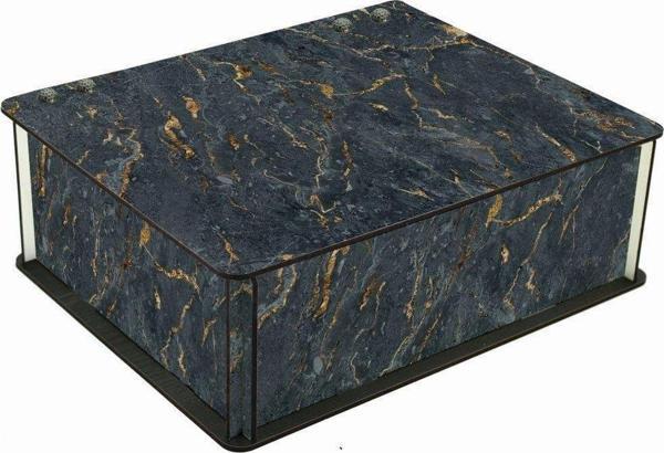 WuW Siyah Mermer Desenli 6 Bölmeli Ahşap Çay Kahve Saklama Kutusu - Image 1