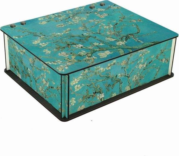 WuW Van Gogh Almond Blossom Badem Ağacı 6 Bölmeli Ahşap Çay Kahve Saklama Kutusu - Image 1
