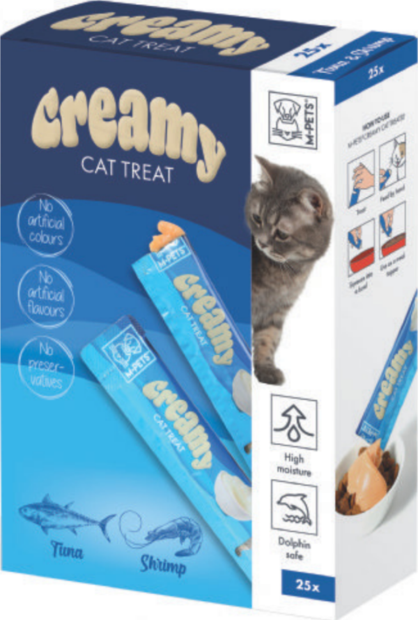 M-PETS Creamy Ton Balıklı ve Karidesli Krema Kedi Ödülü 25x15 Gr - Image 1
