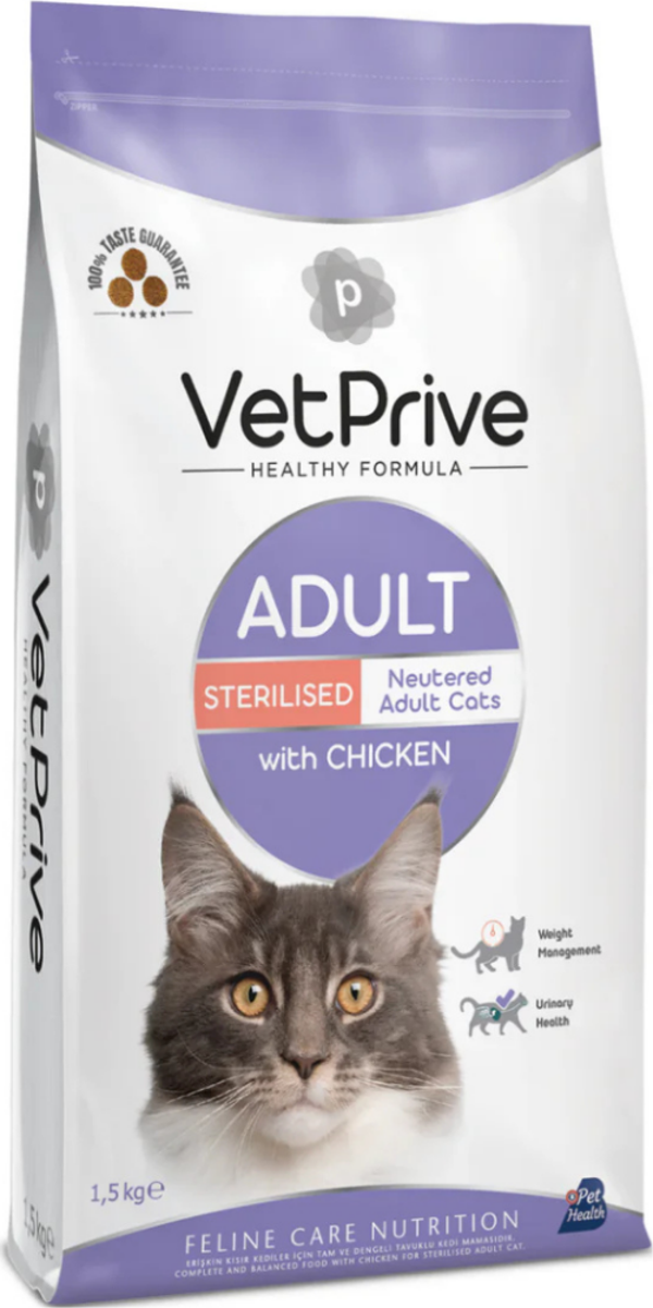 VetPrive Sterilised Tavuklu Kısırlaştırılmış Kedi Maması 1.5 Kg - Image 1