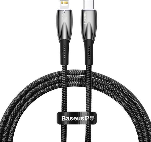 Baseus Glimmer Series Siyah Cadh000001 1Mt 20W Type-C To Lightning Şarj Kablosu Örgülü - Image 1