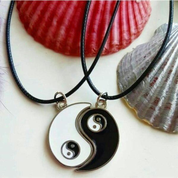 İkili Ying Yang Best Friends Bff Metal Suni Deri Ipli Kolye - Image 1