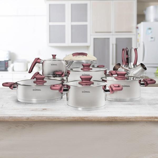 Güral Çelik 18 Parça Çelik Tencere Takımı - Rose - Image 1