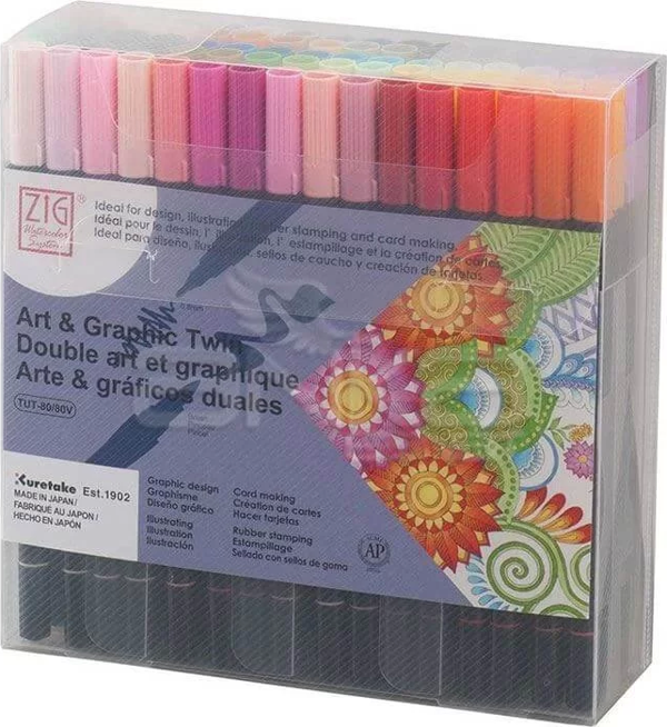 Zig Art & Graphic Twin Brush Pen Çift Uçlu Çizim Kalemi 80li Set TUT-80/80V - Image 1
