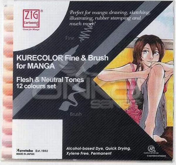 Zig Kurecolor Fine & Brush for Manga 12li Set Neutral Tones - Image 1
