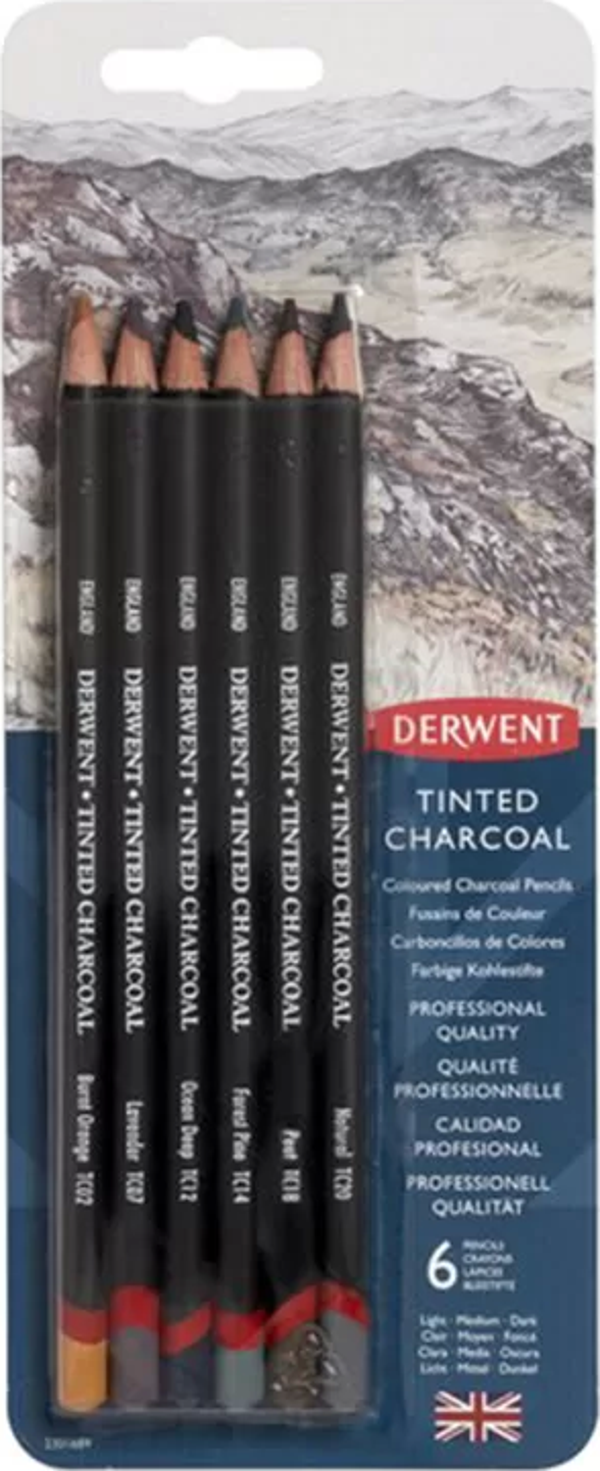 Derwent Tinted Charcoal Sulandırılabilen Renkli Füzen Kalem 6lı Set - Image 1
