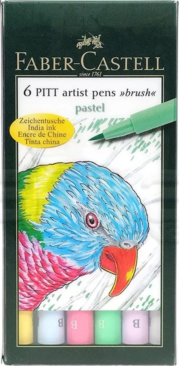 Faber Castell 6 Pitt Artist Pen Fırça Uçlu Çizim Kalemi Pastel 167163 - Image 1