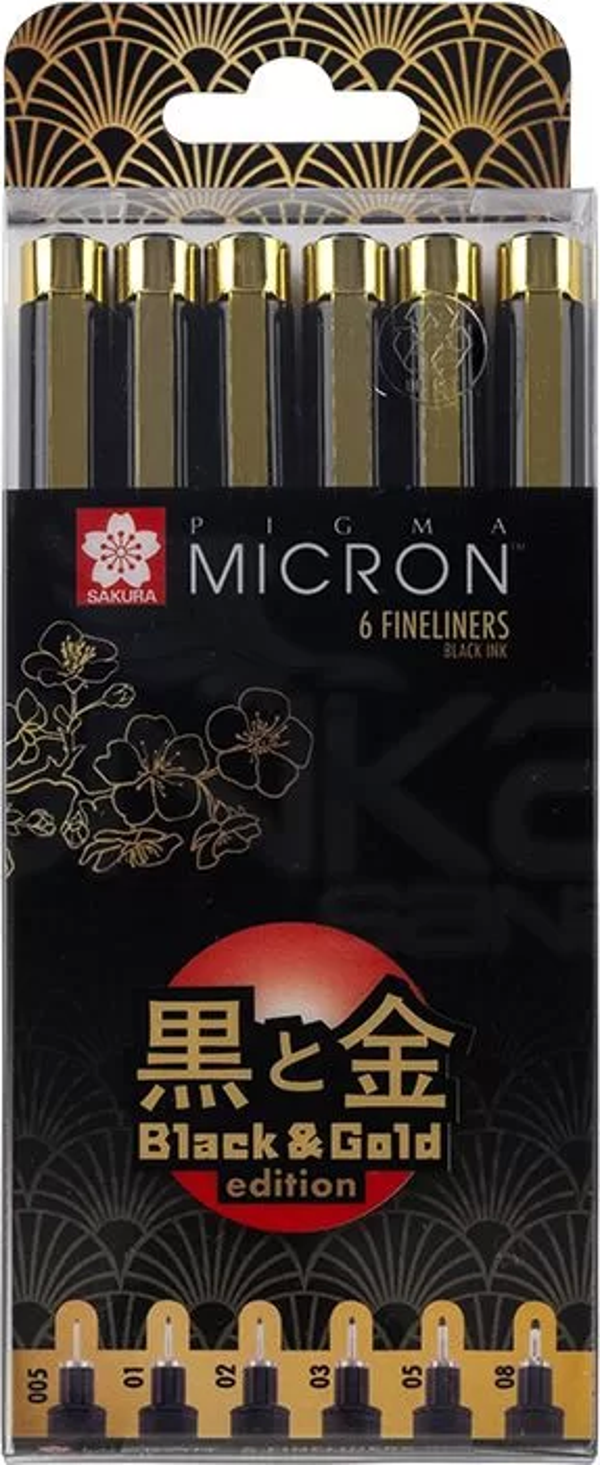 Sakura Pigma Micron Black Gold Edition Teknik Çizim Kalemi 6lı Set - Image 1