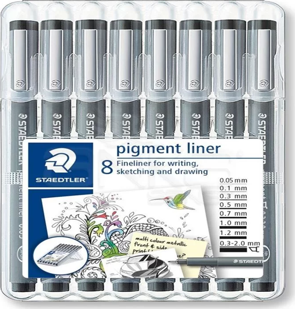 Staedtler Pigment Liner Siyah Çizim Kalemi 8li Set - Image 1