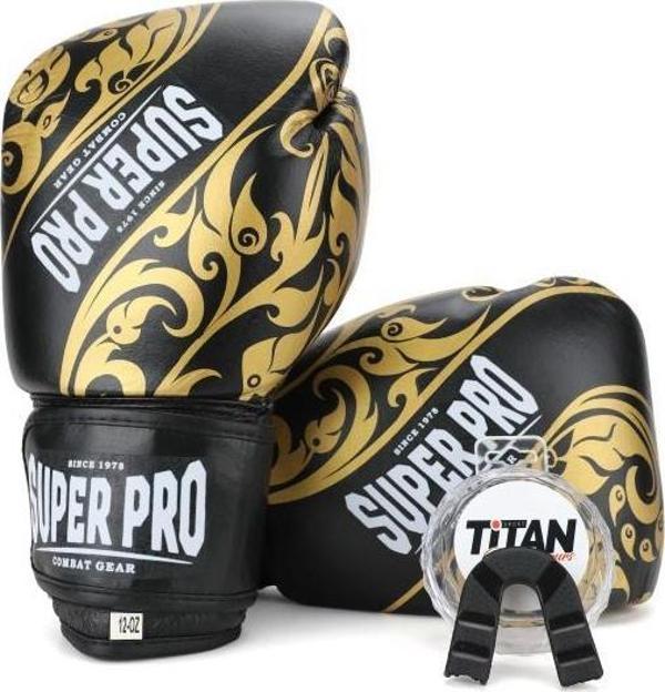 SÜPER PRO SİYAH ÜZERİ SARI İŞLEMELİ DERİ BOKS ELDİVENİ 12 OZ  - Image 1