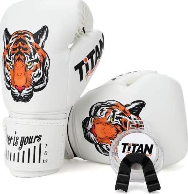TİTAN SPORT BEYAZ KAPLAN DESENLİ SET FGR MODEL-9 BOKS ELDİVENİ - Image 1