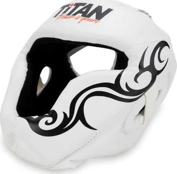Titan Sport Yüz Korumalı Boks Kaskı , Beyaz İşlemeli Desenli Model - Image 1