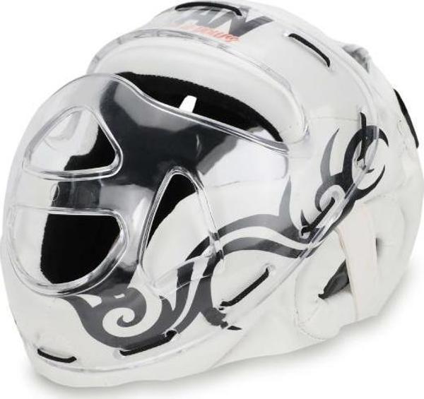 Titan Sport Yüz Korumalı Boks Kaskı , Beyaz İşlemeli Desenli Camlı Model - Image 1
