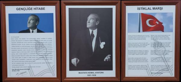 Atatürk-Gençliğe Hitabe-İstiklal Marşı MDF Portre Tablo Köşe 3 lü set 35x50cm - Image 1