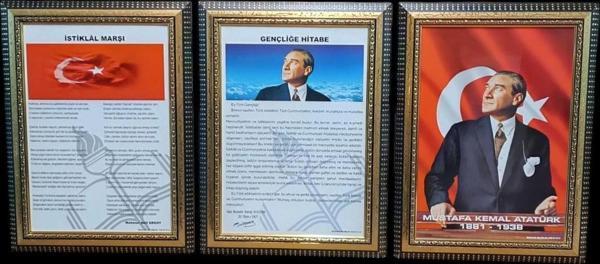 Atatürk-Gençliğe Hitabe-İstiklal Marşı Portre Tablo Köşe 3 lü set 45x60cm - Image 1