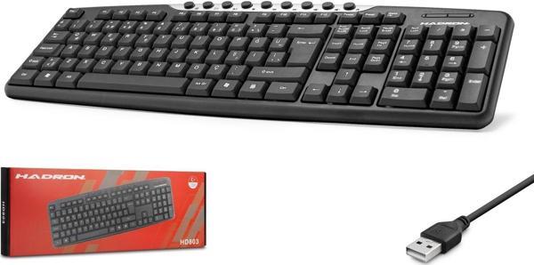 Hadron HD803 Türkçe-Q Multimedia 1.50mt USB Kablolu Klavye - Siyah - Image 1