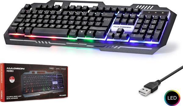 Hadron HD863 Türkçe-Q Ledli Metal Kasa 1.50mt USB Kablolu Klavye - Siyah - Image 1