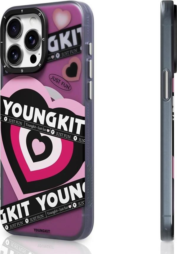 iPhone 15 Pro Kılıf Magsafe Özellikli Airbagli Çift Katmanlı Youngkit Flipped Serisi Koyu Pembe - Image 1