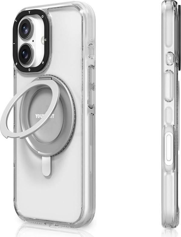 iPhone 16 Uyumlu Kılıf Magsafe Şarj Özellikli Parmak Ring Standlı Youngkit Pivot Serisi Kapak Şeffaf - Image 1