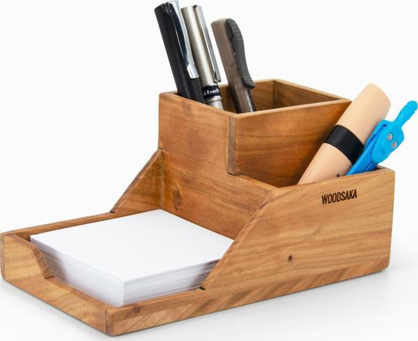 Woodsaka ProKit Çok Amaçlı Organizer - Bölümlü Kalemlik ve Not Kağıdı Kutusu Bir Arada - Model 5 - Kiraz Ağacından - Image 1