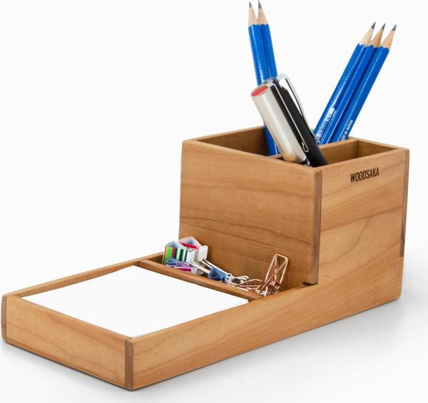 Woodsaka ProKit Çok Amaçlı Organizer - Kalemlik Not Kağıdı Kutusu Ataçlık Bir Arada - Model 3 - Kiraz Ağacından - Image 1