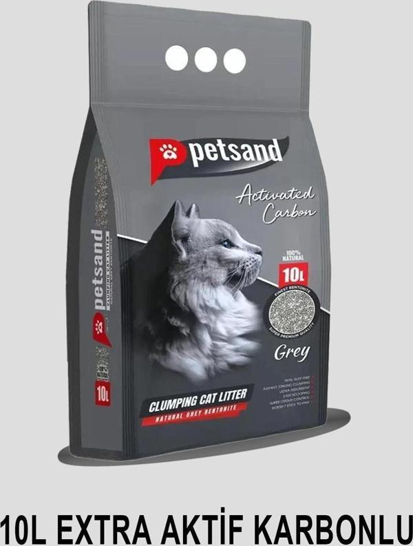 Ekstra Aktif Karbonlu Topaklaşan Bentonit Gri Kedi Kumu 10L - Image 1