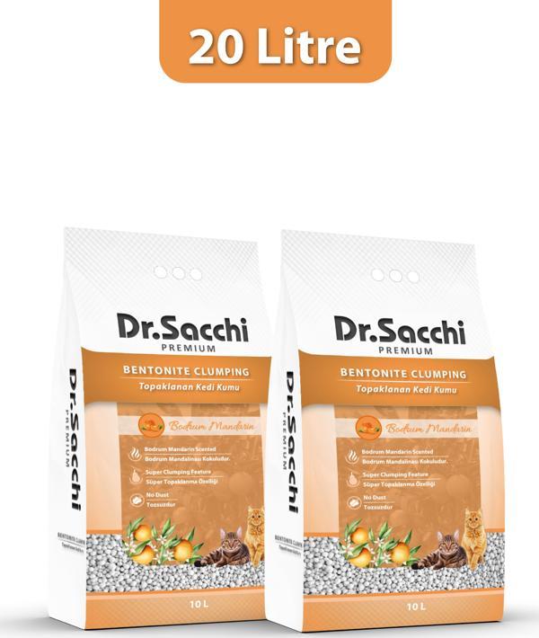 Dr.Sacchi Bodrum Mandalinası Kokulu Bentonit Kedi Kumu 10 lt x 2 Adet - Image 1