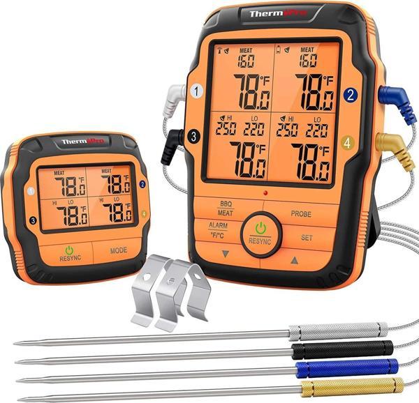 ThermoPro TP27C Alarmlı, Işıklı, Kablosuz 150m Menzilli ve 4 Problu Profesyonel Frın Termometresi - Image 1