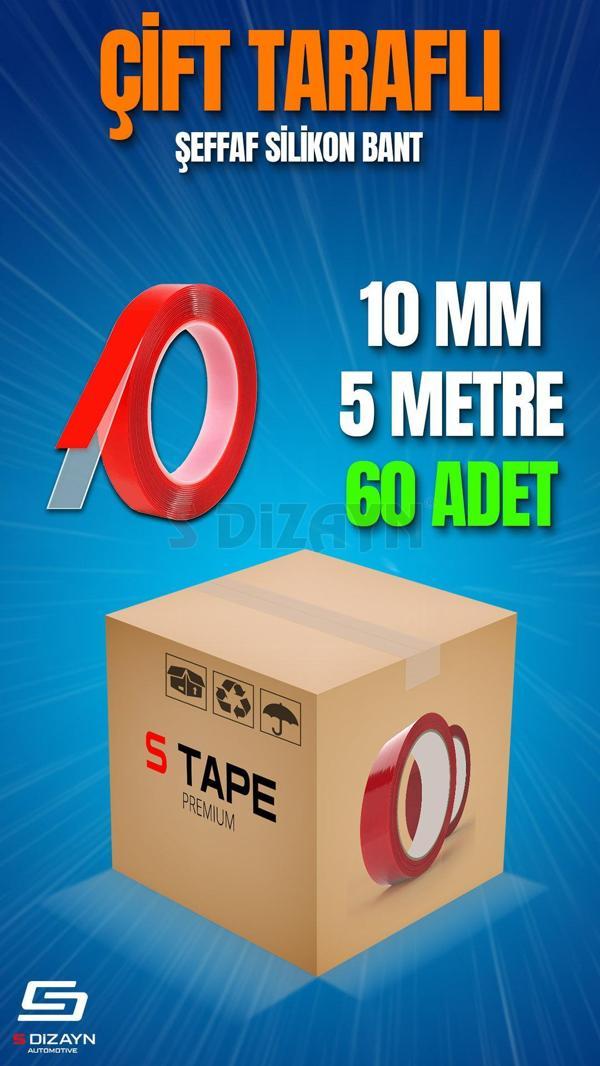 S-Dizayn Çift Taraflı Bant 10mm x 5 Metre Şeffaf Silikon VHB Bant 60'lı Koli A+Kalite - Image 1