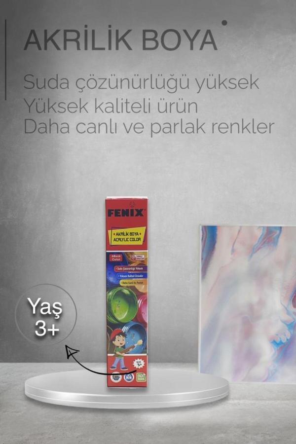 6 Renk Su Bazlı Akrilik Boya Fırça Hediyeli Hobi Seti - Image 1