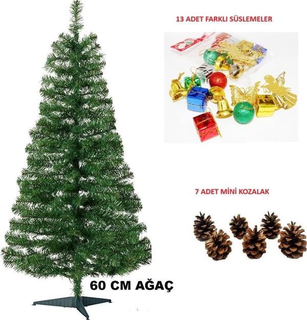 Lüks 60cm Yılbaşı Çam Ağaç Seti ve Yılbaşı Süsleri Paketi, Kozalak Yılbaşı Ağacı - Image 1