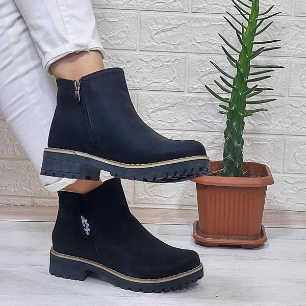 M.P 1376 Siyah İçi Yünlü Fermuarlı Kaydırmaz Taban Kadın Bot - Image 1