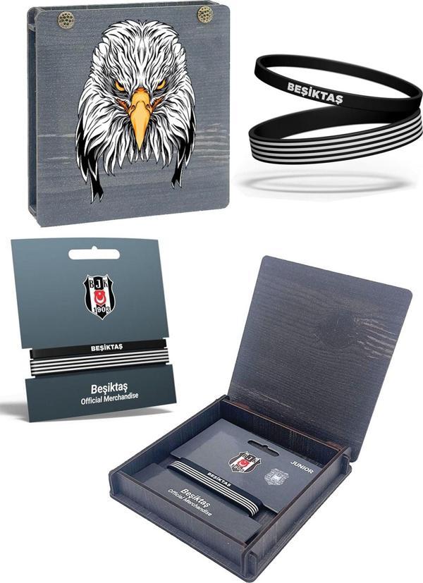Beşiktaş Orijinal 2'li Silikon Yetişkin Bileklik Kartal Baskılı Hediyelik Ahşap Kutulu - Image 1