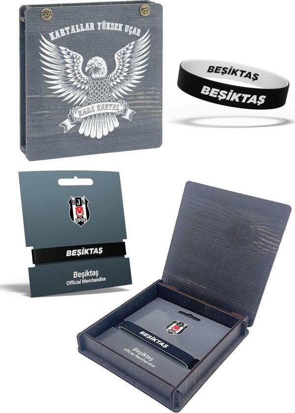 Beşiktaş Orijinal Çift Taraflı Silikon Yetişkin Bileklik Hediyelik Ahşap Kutulu - Image 1
