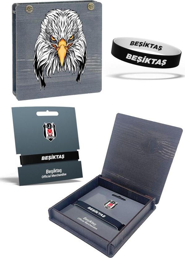 Beşiktaş Orijinal Çift Taraflı Silikon Yetişkin Bileklik Kartal Baskılı Hediyelik Ahşap Kutulu - Image 1