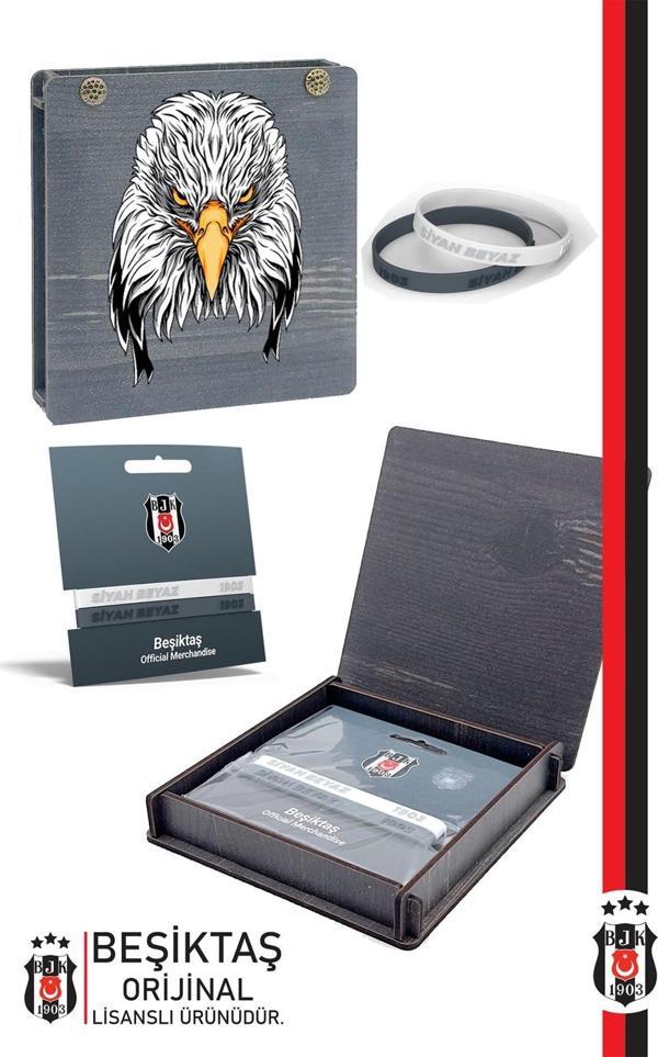 Beşiktaş Orijinal Lisanslı 2'li Silikon Yetişkin Bileklik Kartal Baskılı Hediyelik Ahşap Kutulu - Image 1