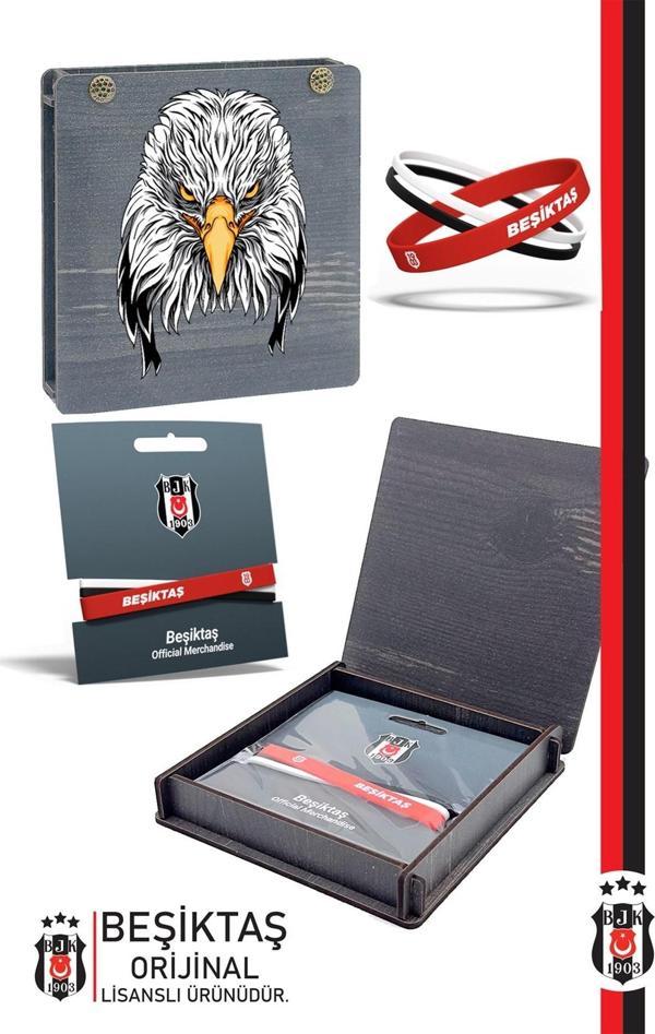 Beşiktaş Orijinal Lisanslı 3'lü BJK Silikon Çocuk Bileklik Kartal Baskılı Hediyelik Ahşap Kutulu - Image 1