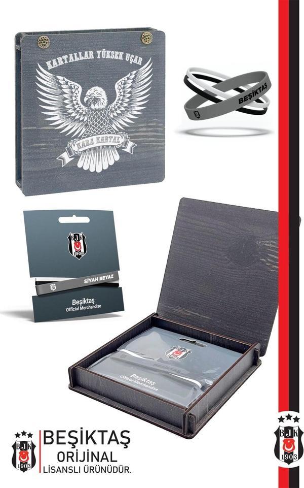 Beşiktaş Orijinal Lisanslı 3'lü Siyah Beyaz Silikon Yetişkin Bileklik Hediyelik Ahşap Kutulu - Image 1