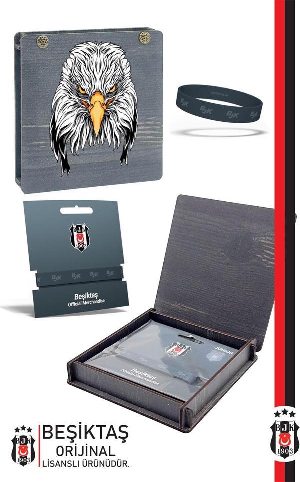 Beşiktaş Orijinal Lisanslı Çift Taraflı Silikon Çocuk Bileklik Kartal Baskılı Hediyelik Ahşap Kutulu - Image 1