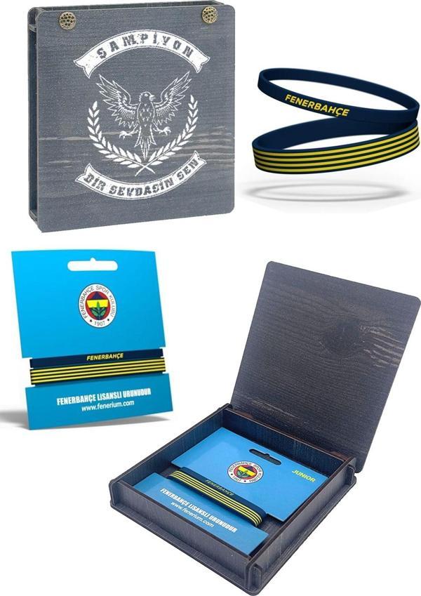 Fenerbahçe Orijinal Lisanslı 2'li Lacivert Silikon Çocuk Bileklik Hediyelik Ahşap Kutulu - Image 1
