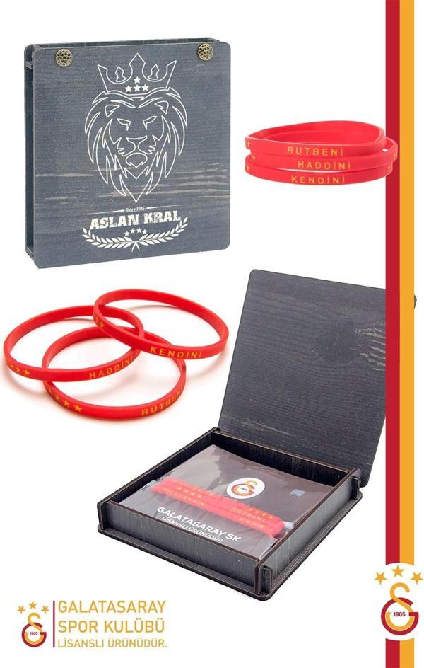 Galatasaray Orijinal Lisanslı 3'lü Silikon Yetişkin Bileklik Hediyelik Ahşap Kutulu - Image 1