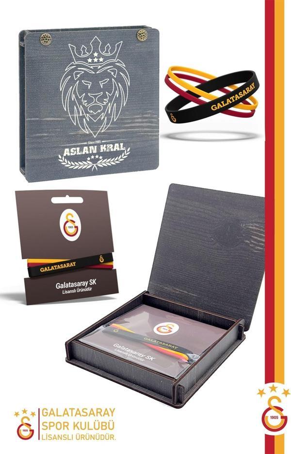 Galatasaray Orijinal Lisanslı 3'lü Silikon Yetişkin Bileklik Hediyelik Ahşap Kutulu - Image 1