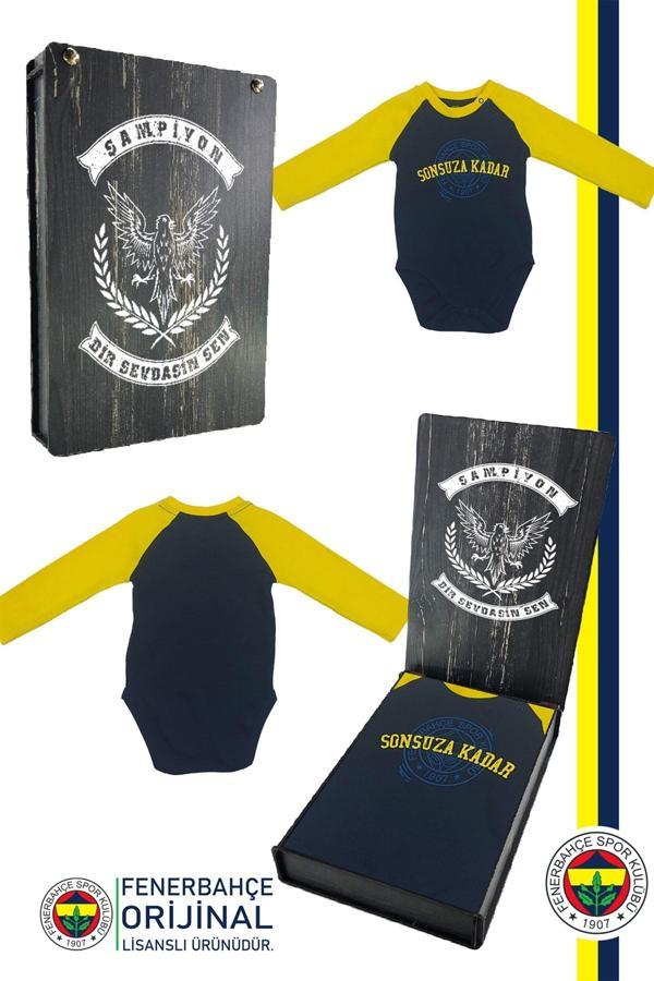 Fenerbahçe Orijinal Lisanslı Sonsuza Kadar Bebek Body Zıbın Hediyelik Ahşap Kutulu - Image 1