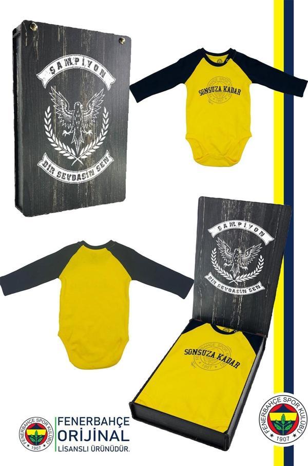 Fenerbahçe Orijinal Lisanslı Sonsuza Kadar Bebek Body Zıbın Hediyelik Ahşap Kutulu - Image 1